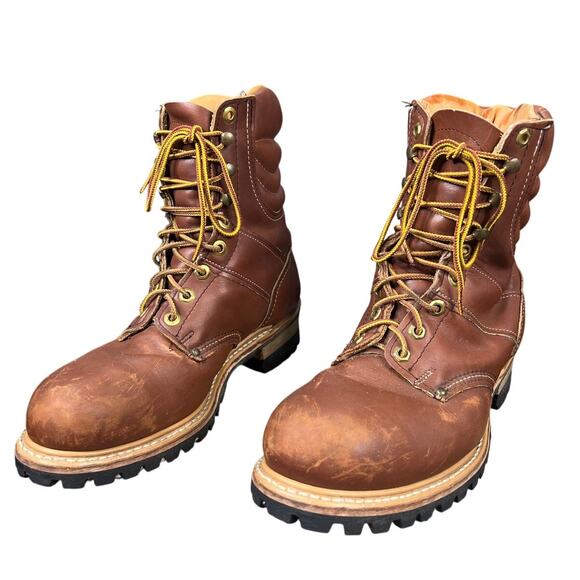 Vintage Carolina Men’s Brown Leather Logger Work Boots Size US 9 main image 9